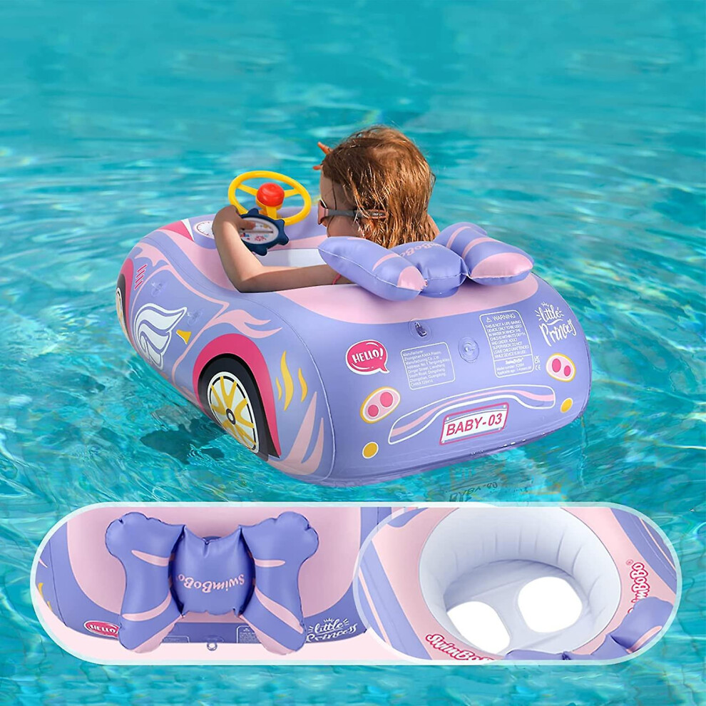 (, Without Canopy) Baby Pool Float With Canopy,Car Shaped Baby Floats With Steering Wheel Pink