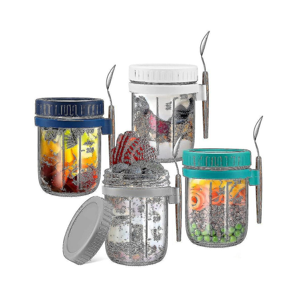 4 Pack Overnight Oats Containers With Lids And Spoons, 12 Oz Glass Mason Overnight Oats Jars, Airti
