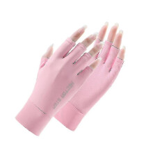 (L, pink) Fingerless Sun Gloves For Uv Protection Hand Cover For Women Fishing, Driving, Cycling, Hiking