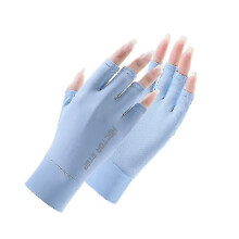 (L, blue) Fingerless Sun Gloves For Uv Protection Hand Cover For Women Fishing, Driving, Cycling, Hiking