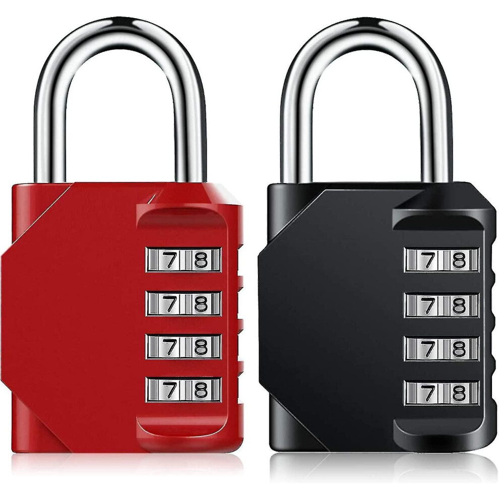 2 Pack 4 Digit Outdoor Waterproof Resettable Combination Code Padlock, Black And Red 9362098203369