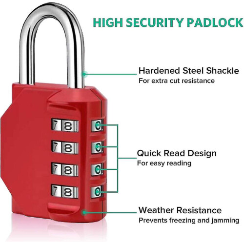2 Pack 4 Digit Outdoor Waterproof Resettable Combination Code Padlock, Black And Red 2