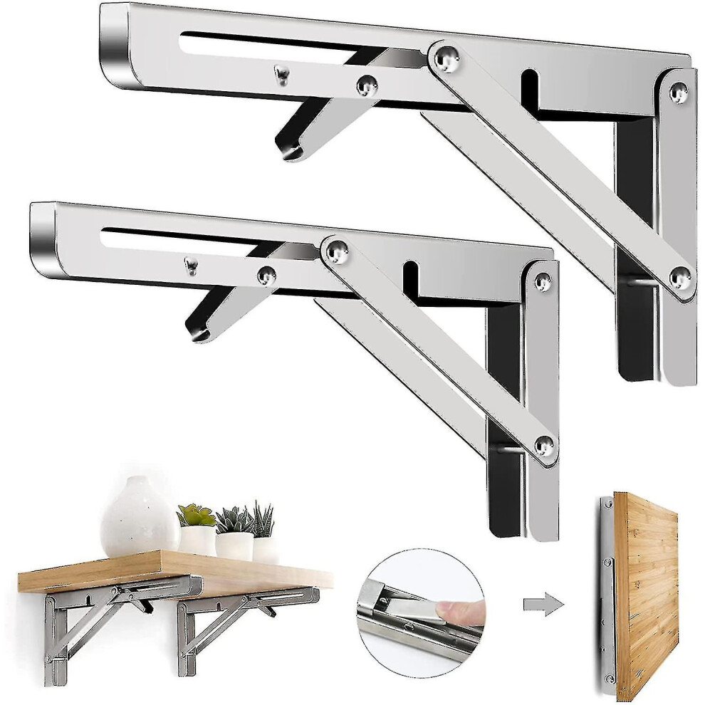 2Pcs Folding Shelf Brackets - Heavy Duty Metal Collapsible Triangle Shelf Bracket, Diy Wall Mounted Folding Table Hinge, Space Saving For Bench Table- 9362098205219