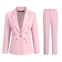 (L) Women's Office Ladies Professional Solid Color Multi-button Suit Two-piece Suit (blazer Pants)(pink)