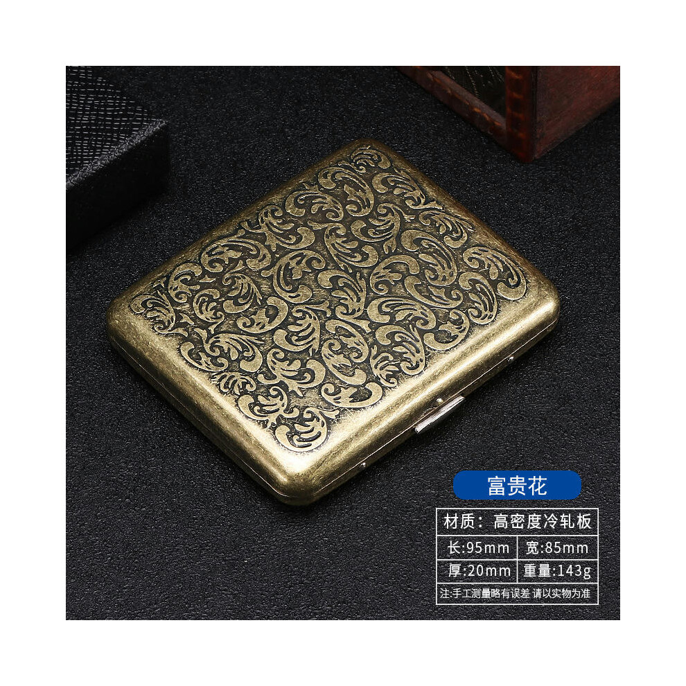 (Rich flower, 20) 20 pack with niche design, double-sided flip open cigarette box, metal flip cover, carved flower cigarette box