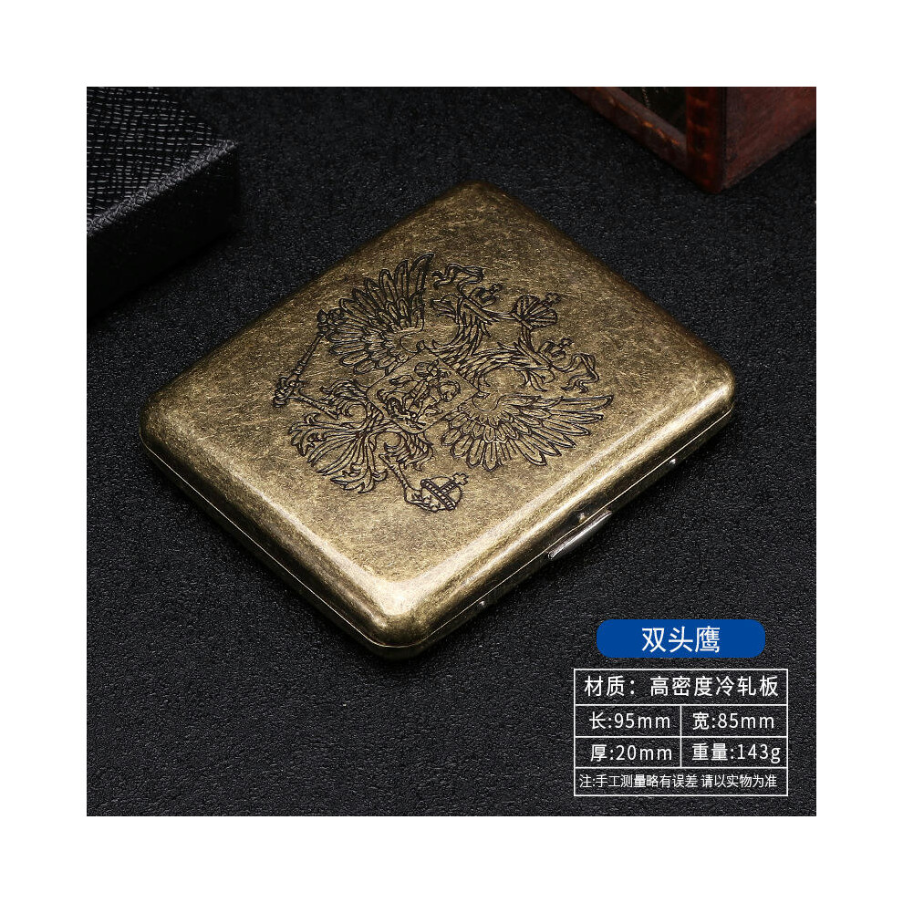 (Double -headed eagle, 20) 20 pack with niche design, double-sided flip open cigarette box, metal flip cover, carved flower cigarette box