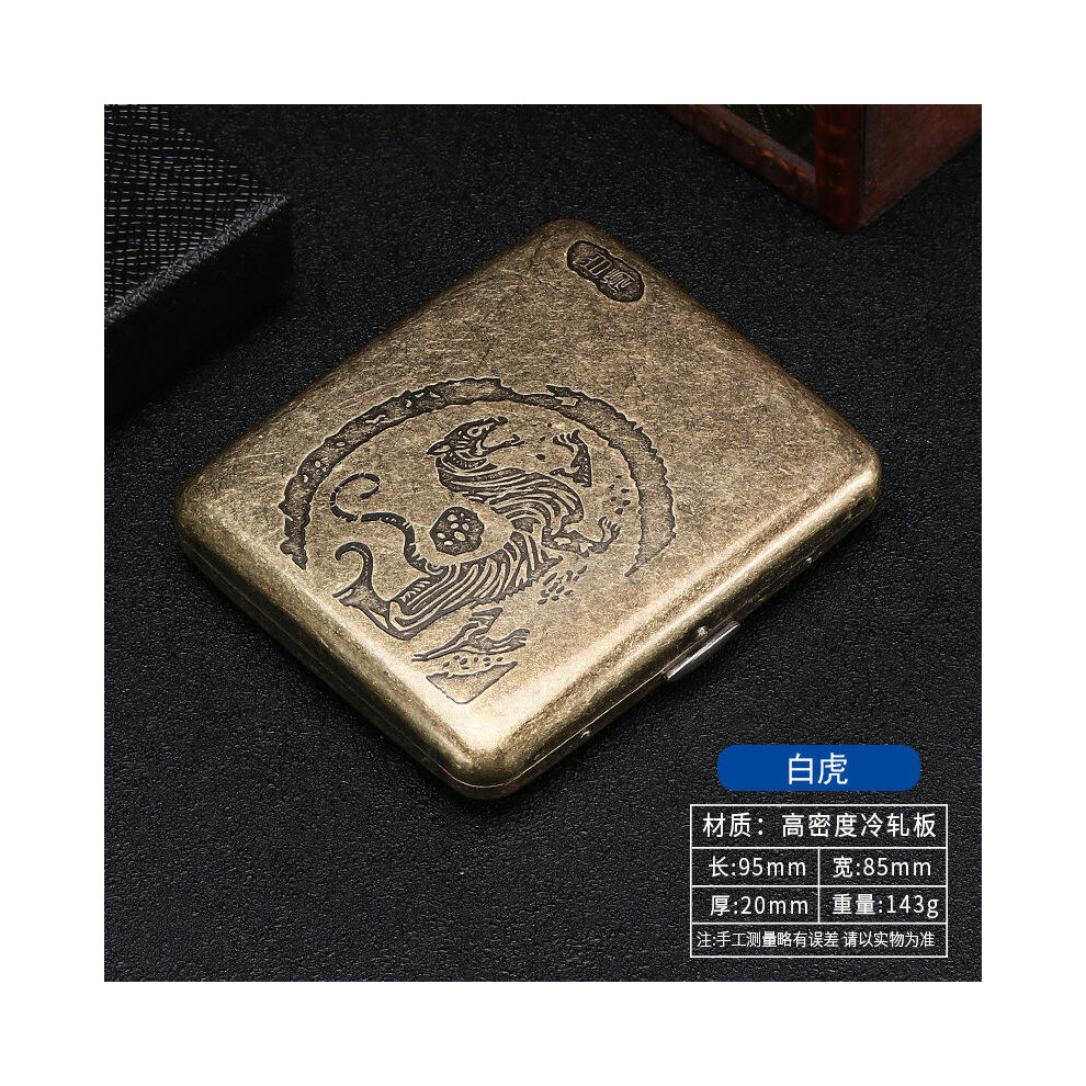 (White tiger, 20) 20 pack with niche design, double-sided flip open cigarette box, metal flip cover, carved flower cigarette box