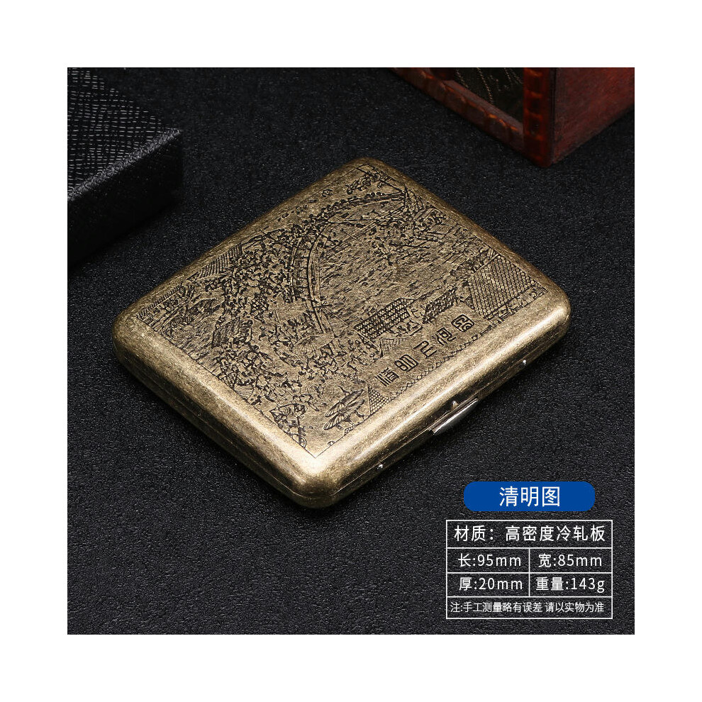 (Qingming Shanghe Tu, 20) 20 pack with niche design, double-sided flip open cigarette box, metal flip cover, carved flower cigarette box