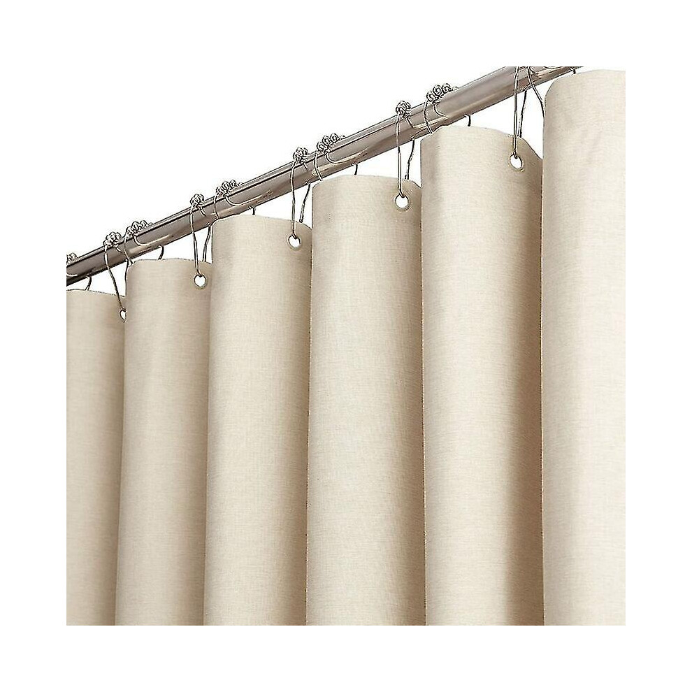 180 X 240cm Extra Long Fabric Shower Curtain, Linen Textured Heavy Duty Fabric Shower Curtain Set With 12 Plastic Hooks, Large Hotel Luxury Polyester