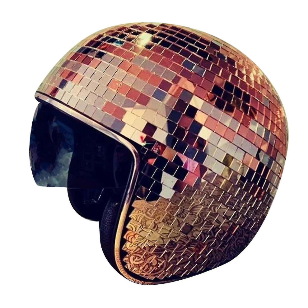 (Rose Gold) Disco Ball Helmet With Retractable Visor For Nightclub Cool Props 9362098228751