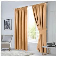 (BEIGE, 90 x 90) Blackout Pencil Pleat Curtains Ready Made Curtain