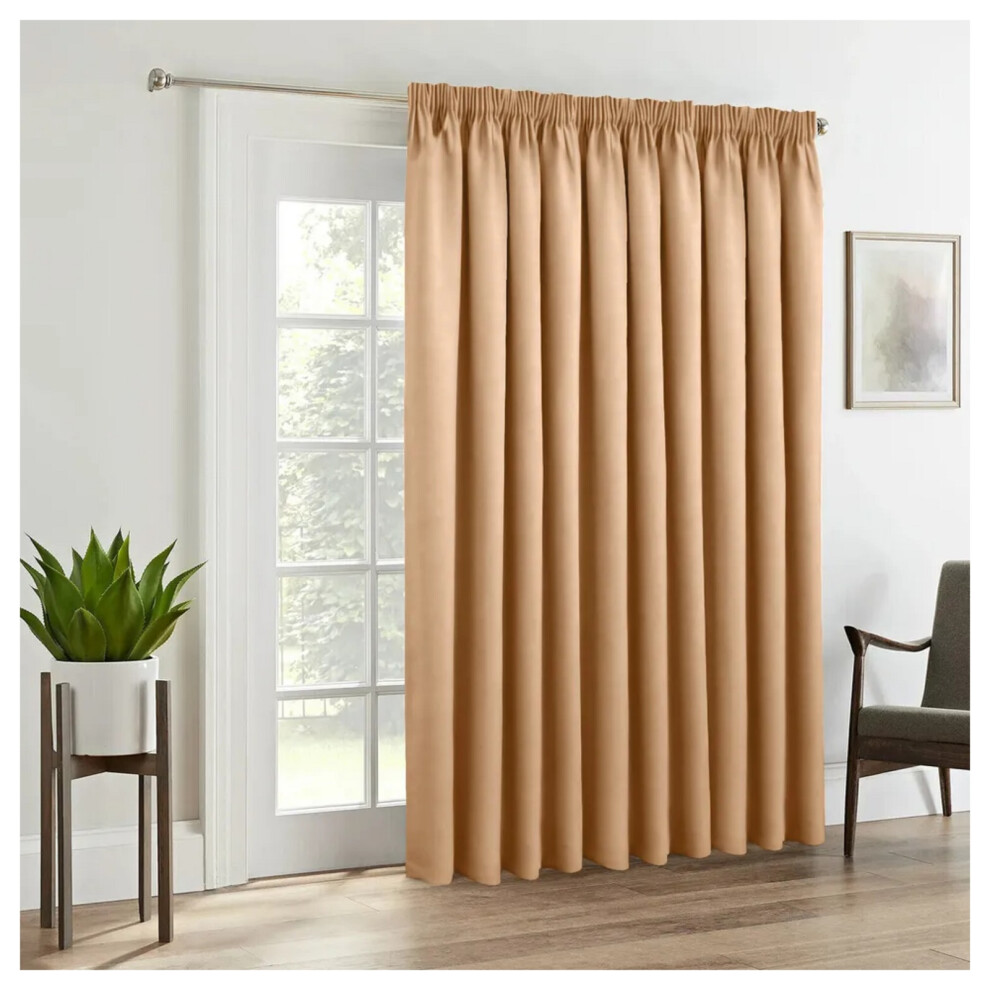 (BEIGE, 66 x 84 DOOR CURTAIN) Blackout Pencil Pleat Curtains Ready Made Curtain