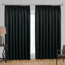 (BLACK, 66 x 90) Blackout Pencil Pleat Curtains Ready Made Curtain