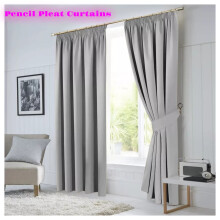 (SILVER, 66 x 54) Blackout Pencil Pleat Curtains Ready Made Curtain