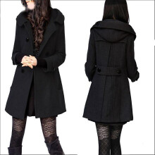 (Black, XXL) Long Hooded Coats Women Winter Cotton Cashmere Jackets And Coats Casual Slim Plus Size Wool Blends