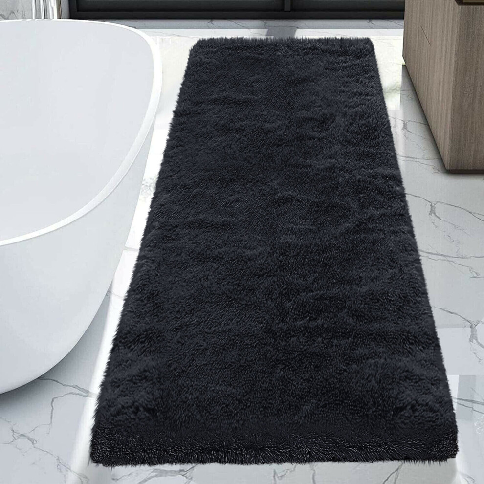 (60cm x 220cm (2ft x 7ft 3")_Runner, Black) Soft Shaggy Non Slip Bath Door Mats & Runner Rugs