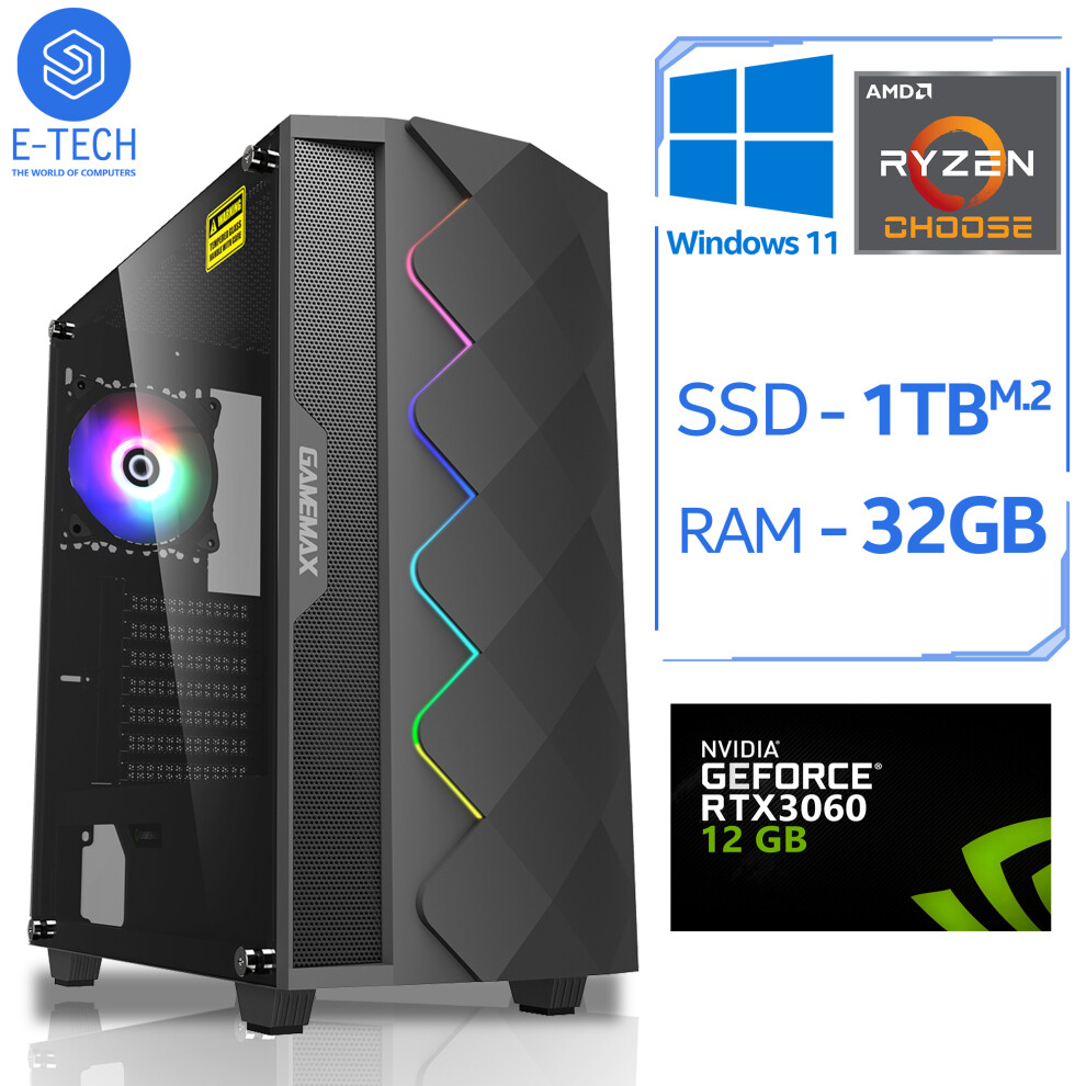 (AMD Ryzen 5, 12GB NVIDIA RTX 3060) Amd Ryzen 9 Gaming PC 32GB 1TB M.2 RTX 3060 Win11