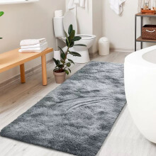 (60cm x 220cm (2ft x 7ft 3")_Runner, Grey) Soft Shaggy Non Slip Bath Door Mats & Runner Rugs