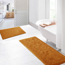 (Pack of 2 60 X 110 & 60 X 220 cm, Ochre Yellow) Soft Shaggy Non Slip Bath Door Mats & Runner Rugs