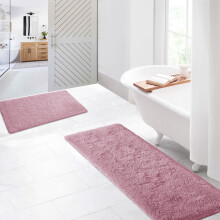 (Pack of 2 60 X 110 & 60 X 220 cm, Pink) Soft Shaggy Non Slip Bath Door Mats & Runner Rugs
