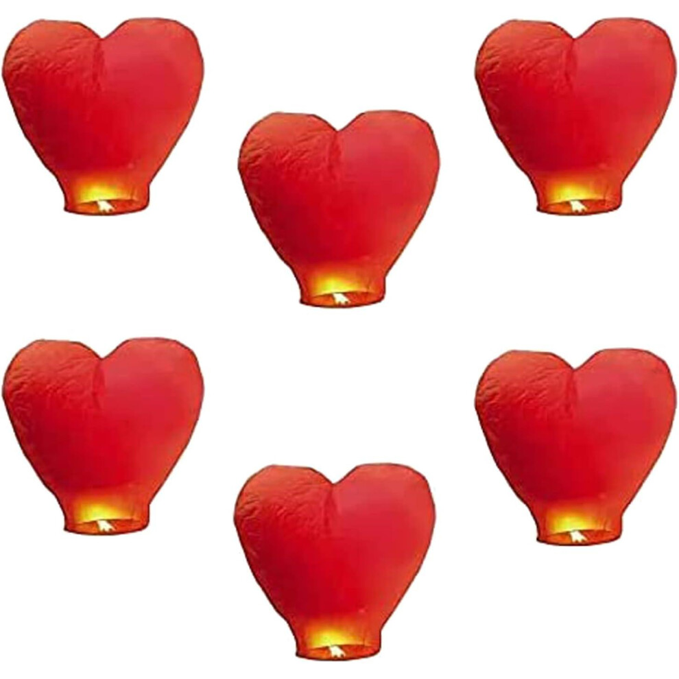 6 Pack Sky Lanterns,  Red Heart Shape Sky Lanterns for Birthday Wedding New Year and All Celebrations -x