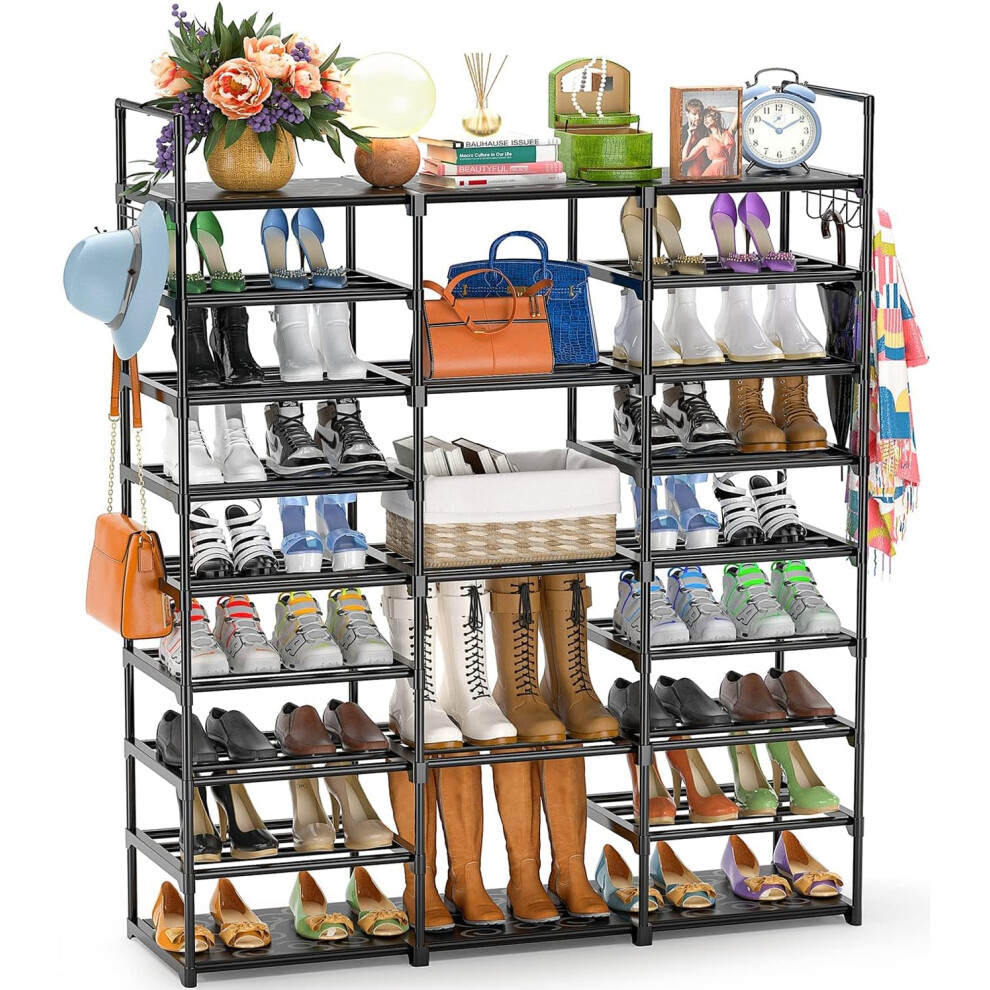 Shoe Rack Storage Cabinet - 9 Tier Metal Shoe Rack, Space Saving Vertical Shoe Rack for Entryway Closet, Sturdy and Durable Large Shoe Rack