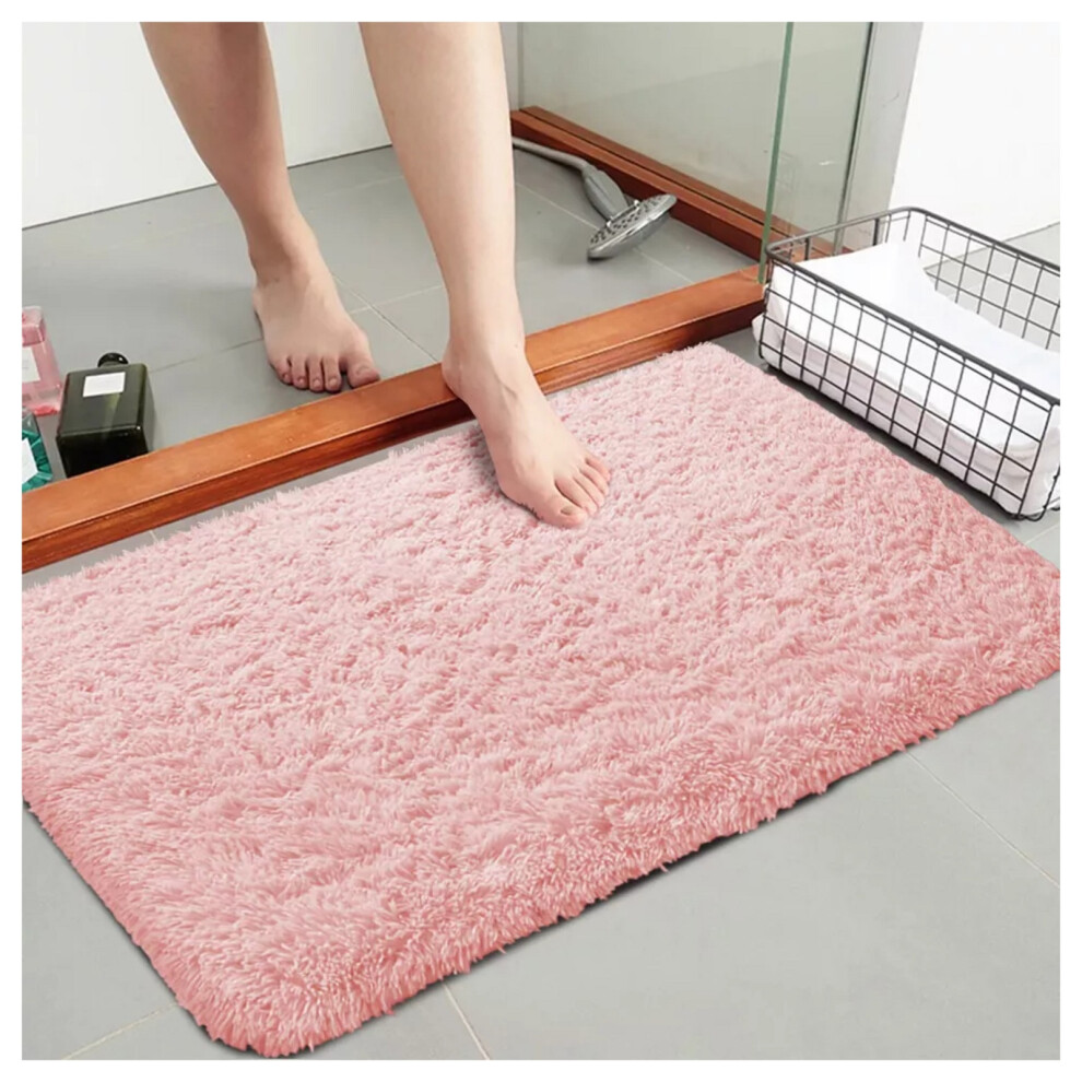 (50x80 cm (1ft 6in x 2ft 6in)- Small Door Mat/Bath Mat) Pink Rugs Living Room Fluffy Shaggy Floor Area Rug