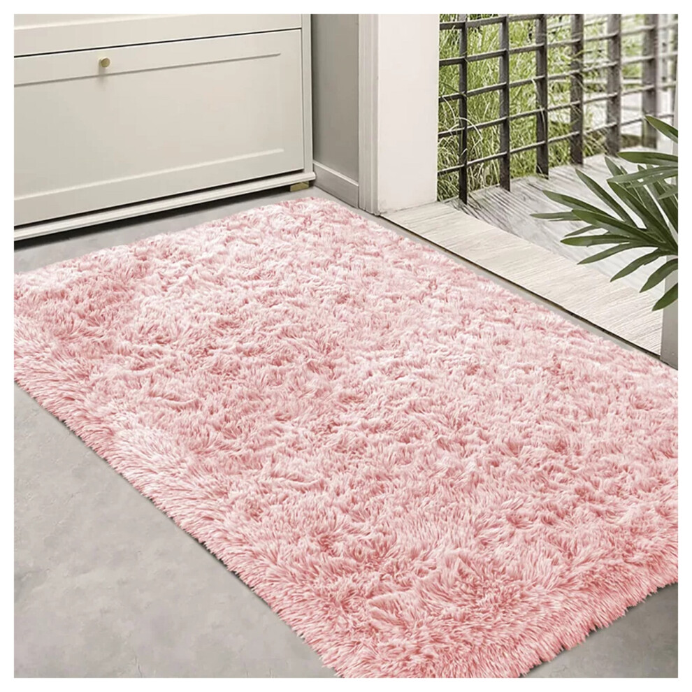 (60x110 cm (2ft x 3ft 7in)- Large Door Mat/Bath Mat) Pink Rugs Living Room Fluffy Shaggy Floor Area Rug