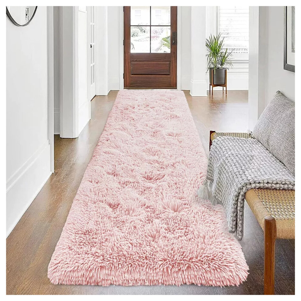 (80x300 cm (2ft 6in x 10ft)- Extra Large Runner Rug/Carpet) Pink Rugs Living Room Fluffy Shaggy Floor Area Rug