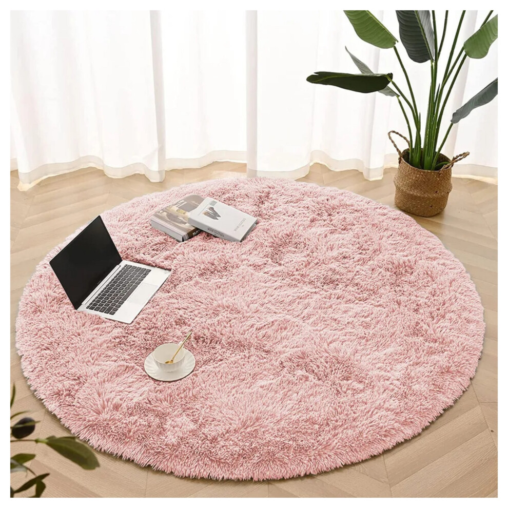 Imperial Rooms (120X120 Cm (4Ft X 4Ft)- Circle Round Rug/Carpet) Rugs Living Room Fluffy Shaggy Floor Area Rug Pink