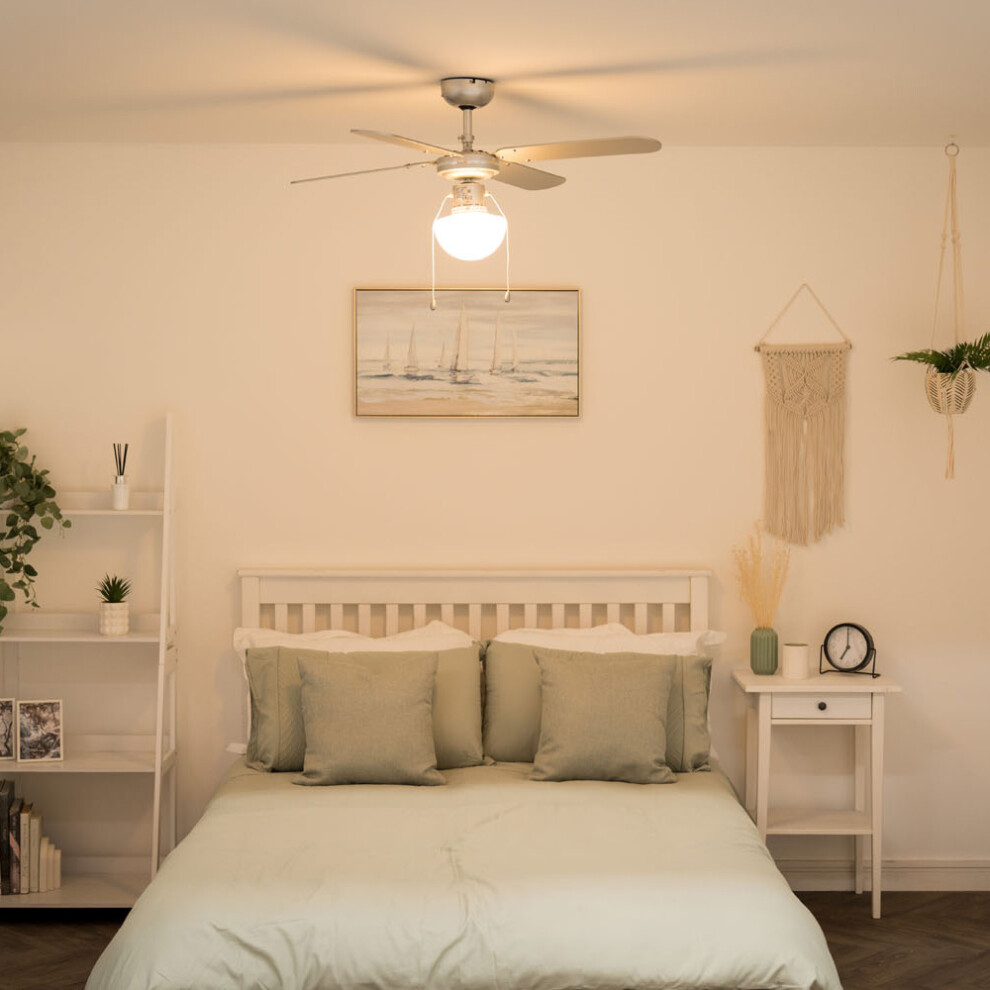 42" Grey Ceiling Fan - Frosted Glass Light Shade & Silver/Black Blades
