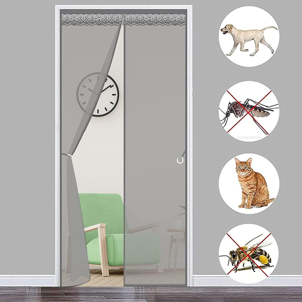 (Gray Stripes, 90X205cm) Magnetic Mosquito Net Door 80X210cm Magnetic Door Curtain Blind Mosquito Net Without Drilling For Indoor/Patio/Sliding Front 9362098241422