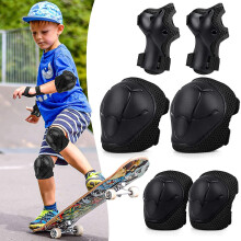 (Black) Skateboard Protective Gear 6 In 1 Adjustable Set For Kids