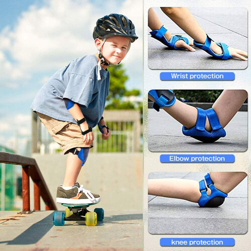 (Blue) Skateboard Protective Gear 6 In 1 Adjustable Set For Kids
