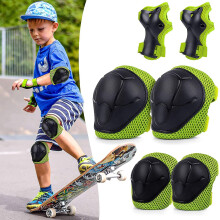 (Green) Skateboard Protective Gear 6 In 1 Adjustable Set For Kids