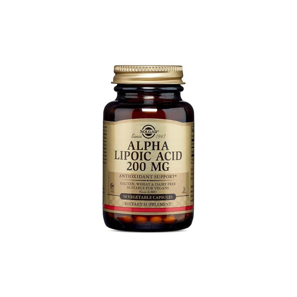 Solgar Alpha Lipoic Acid 200 Mg Dietary Supplement 30 Vegetable Capsules Support Antioxidant Gluten-Free