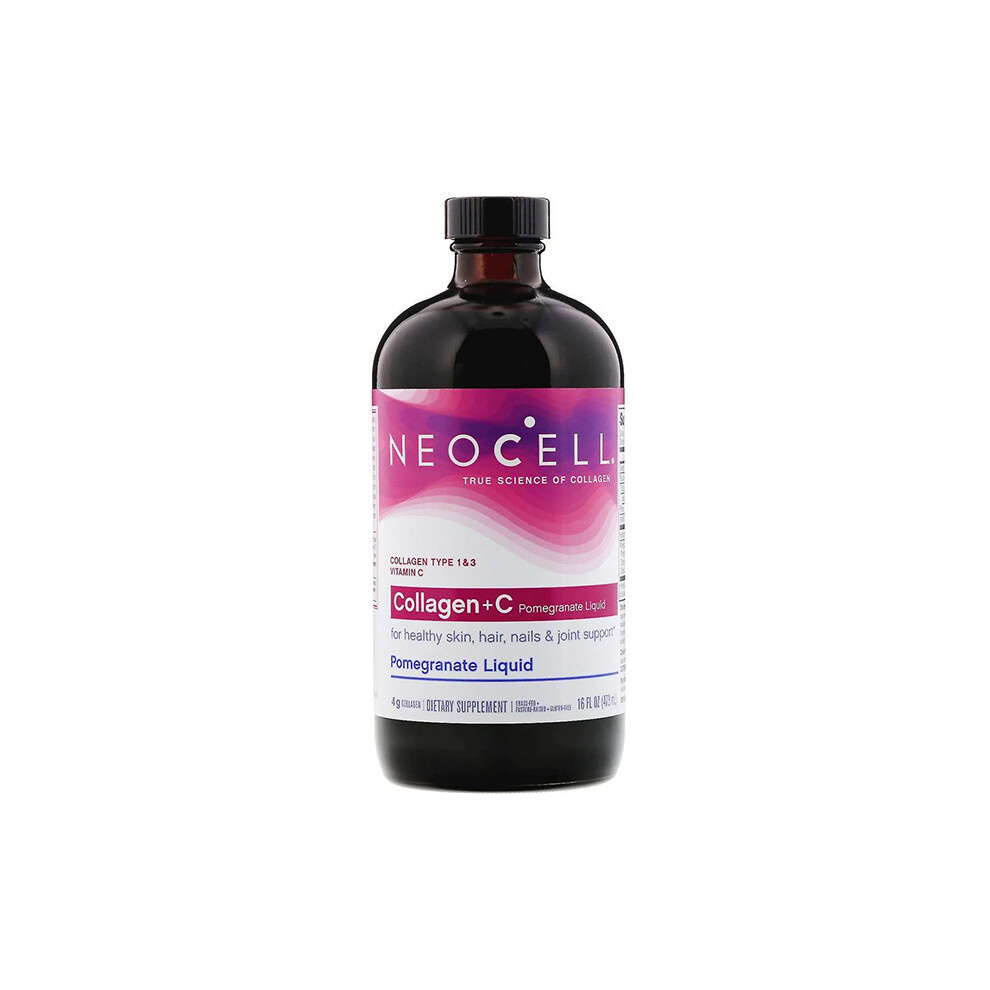 Neocell Collagen+C Pomegranate Liquid 16 Oz Increases Skin Hydration Firmer, Softer Skin Vitamin C Beauty Supplements