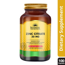 Sunshine Nutrition Zinc Citrate 30 Mg Dietary Supplement 100's Capsule Supports immune system, healthy hair, skin & nails