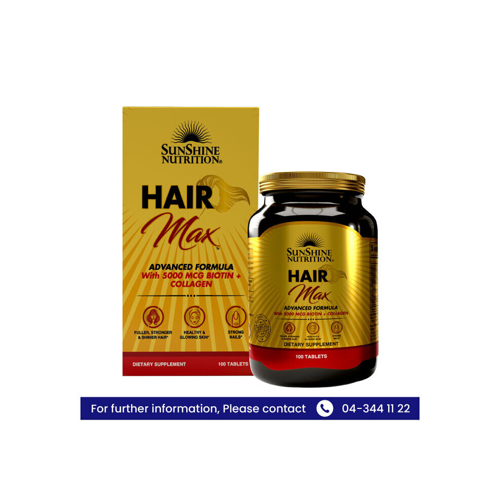 Sunshine Nutrition Hair Max 5000 MCG Biotin & Collagen 100 Tablets Healthy & Glowing Skin Beauty Supplements