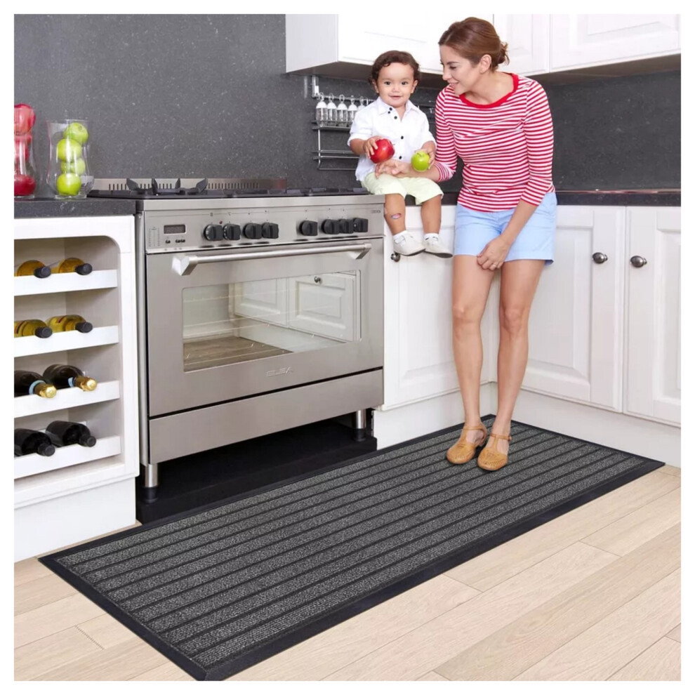 (80x150 cm, Grey) Heavy Duty Rubber Mat Kitchen Runner Floor Rug