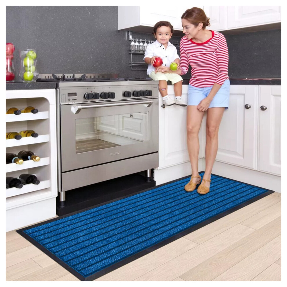 (80x150 cm, Blue) Heavy Duty Rubber Mat Kitchen Runner Floor Rug