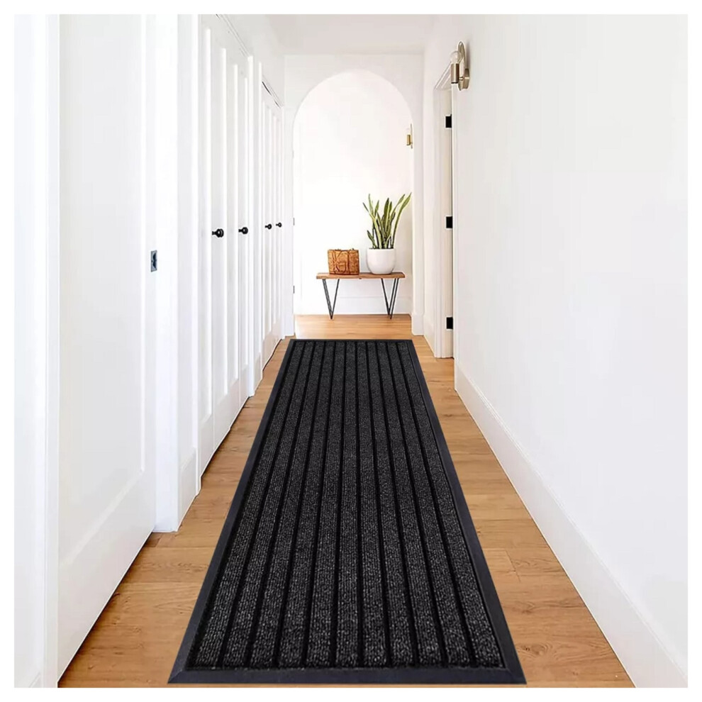 (80x300 cm, Black) Heavy Duty Rubber Mat Kitchen Runner Floor Rug