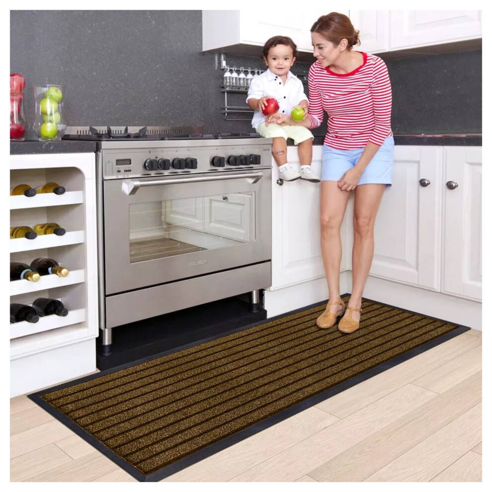 (80x150 cm, Brown) Heavy Duty Rubber Mat Kitchen Runner Floor Rug