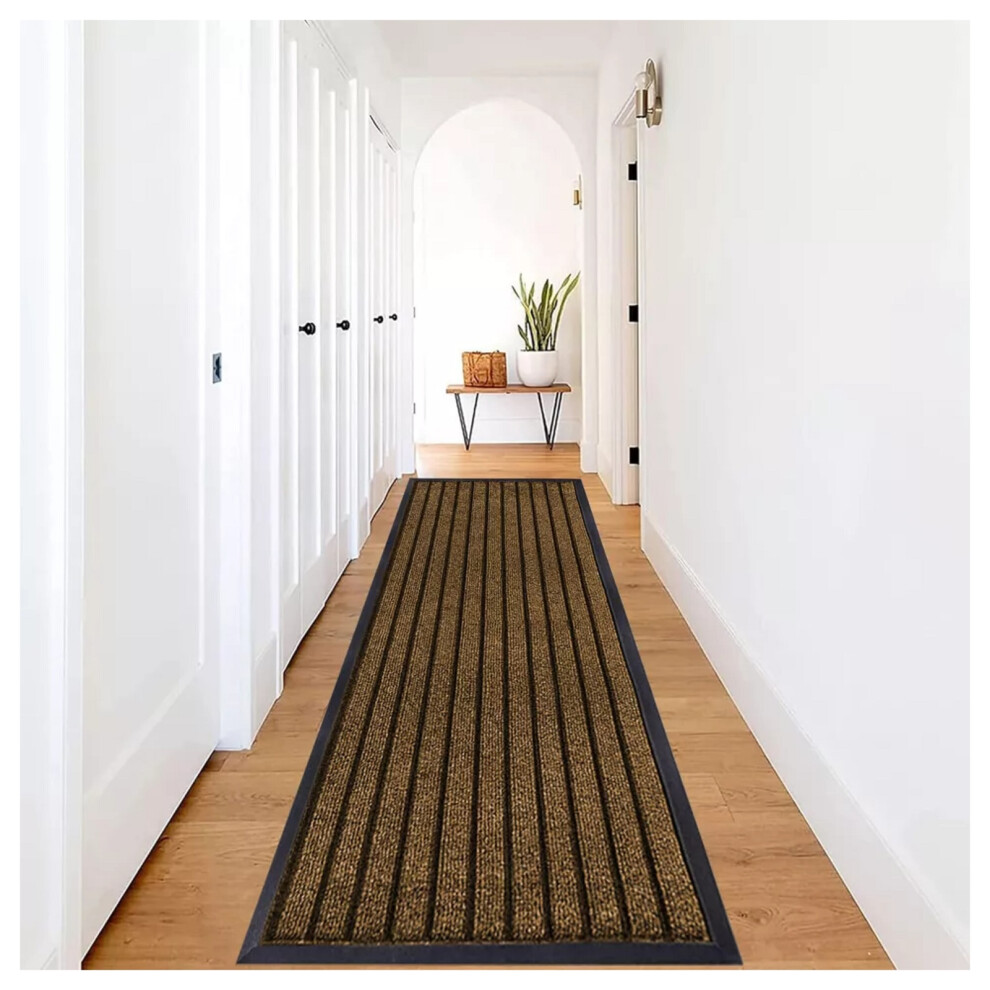 (80x300 cm, Brown) Heavy Duty Rubber Mat Kitchen Runner Floor Rug