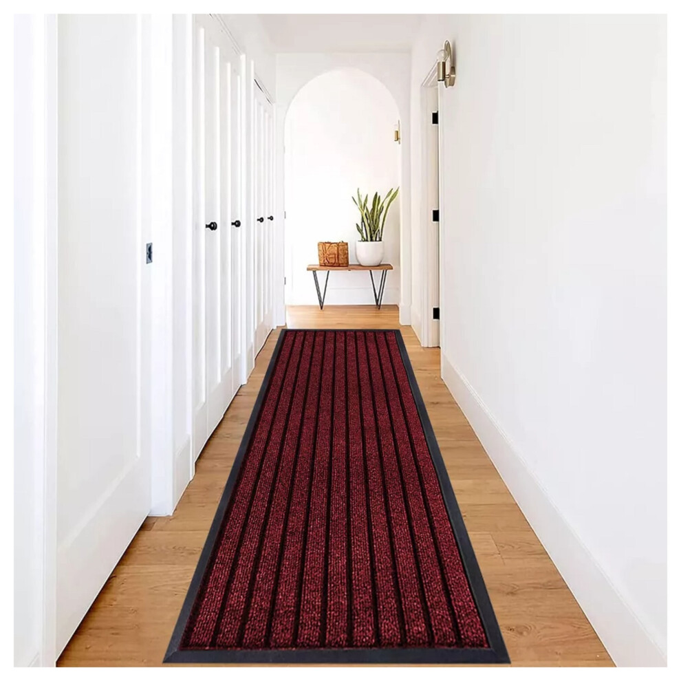 (80x300 cm, Burgundy) Heavy Duty Rubber Mat Kitchen Runner Floor Rug