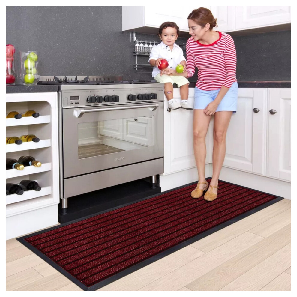 (80x150 cm, Burgundy) Heavy Duty Rubber Mat Kitchen Runner Floor Rug
