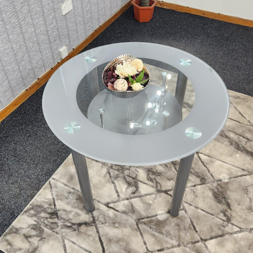 Glass Grey Dining Table Round Dining Table Dining Room Kitchen