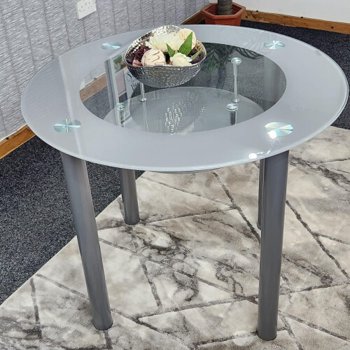 Glass Grey Dining Table Round Dining Table Dining Room Kitchen 2