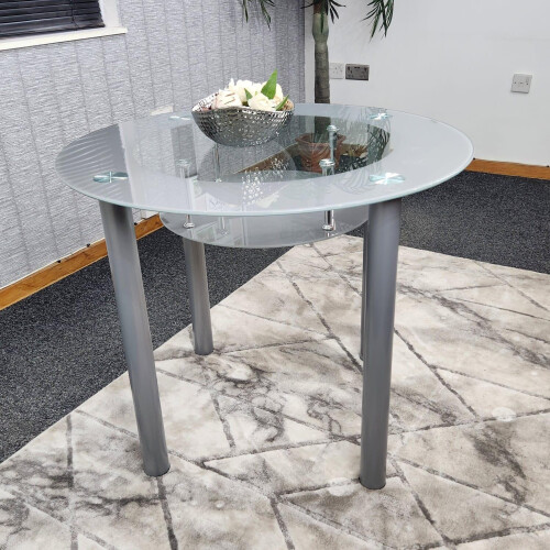 Glass Grey Dining Table Round Dining Table Dining Room Kitchen 1