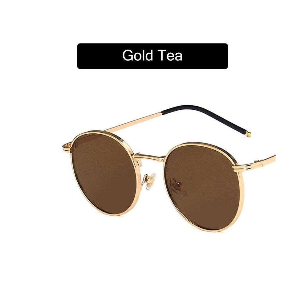 (Gold Tea) Round Sunglases Metal Frame Sun Glasses Women Men Eyewear Glasses UV400